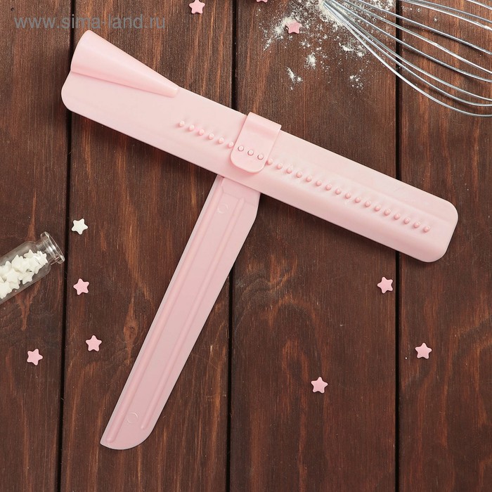 Шпатель кондитерский угловой Доляна, 2 части, 23.5×4.7×2.6 см, пластик, розовый - Фото 1