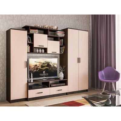 Гостиная «Марта-12», 1920×2400×440 мм, цвет венге/дуб молочный