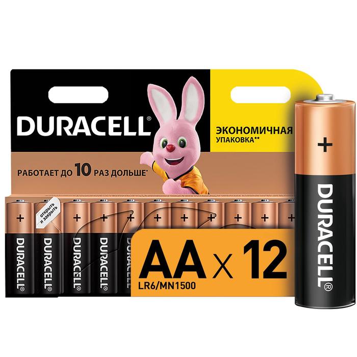 Батарейка алкалиновая Duracell Basic, AA, LR6-12BL, 1.5В, блистер, 12 шт. - Фото 1