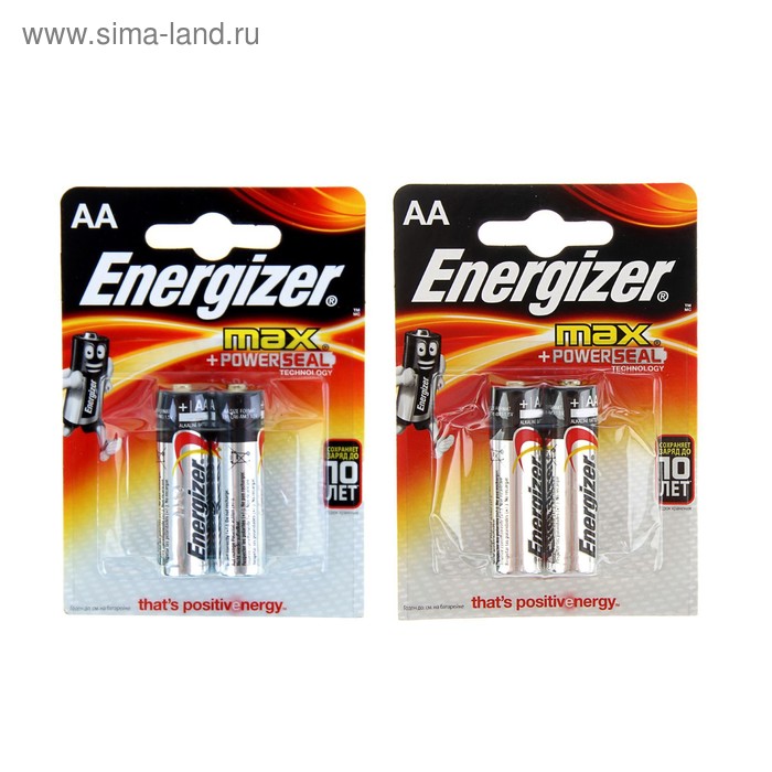 Батарейка алкалиновая Energizer Max +PowerSeal, AA, LR6-2BL, 1.5В, блистер, 2 шт. - Фото 1