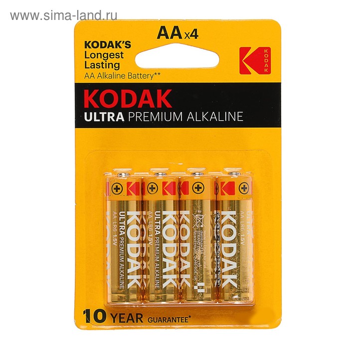 Батарейка алкалиновая Kodak Ultra, AA, LR6-4BL, 1.5В, блистер, 4 шт. - Фото 1