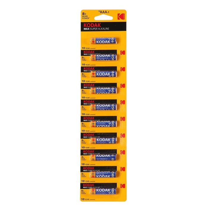 Батарейка алкалиновая Kodak Max, AAA, LR03-10BL, 1.5В, отрывной блистер, 10 шт. - Фото 1