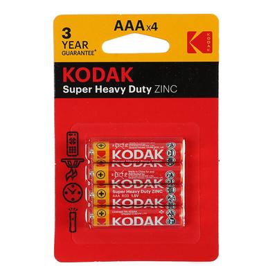 Батарейка солевая Kodak Super Extra Heavy Duty, AAA, R03-4BL, 1.5 В, блистер, 4 шт.