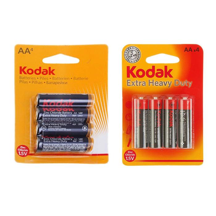 Батарейка солевая Kodak Extra Heavy Duty, AA, R6-4BL, 1.5В, блистер, 4 шт. - фото 51316597