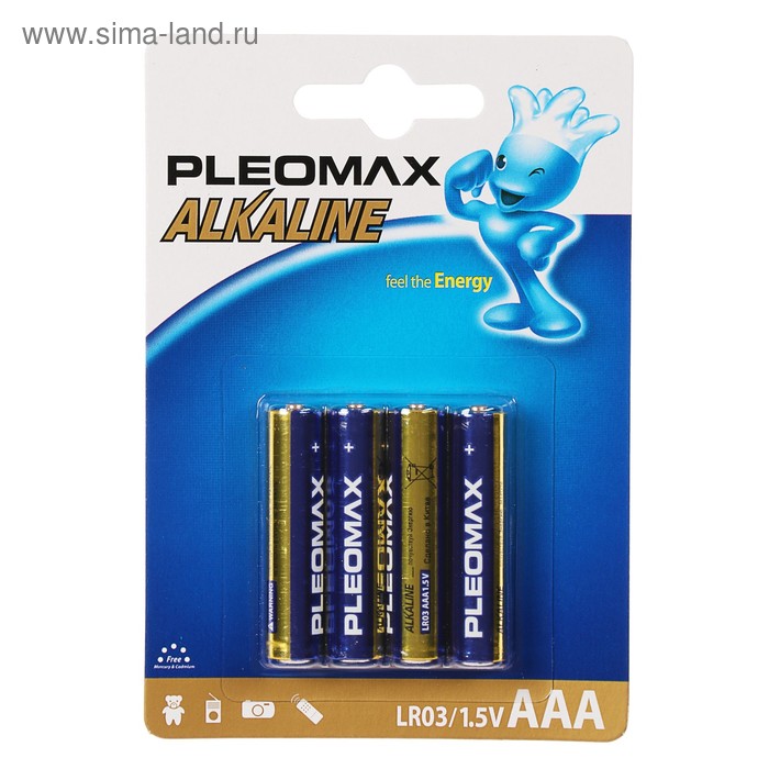 Батарейка алкалиновая Pleomax, AAA, LR03-4BL, 1.5В, блистер, 4 шт. - Фото 1