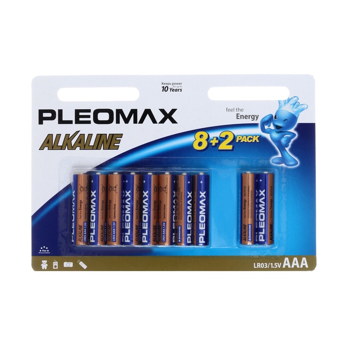 Батарейка алкалиновая Pleomax, AAA, LR03-10BL, 1.5В, блистер, 8+2 шт. - фото 51524083