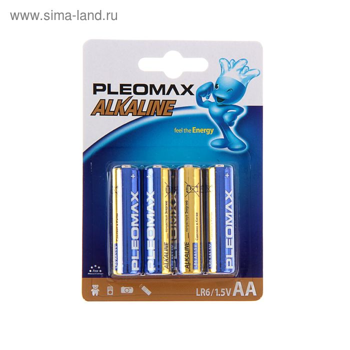 Батарейка алкалиновая Pleomax, AA, LR6-4BL, 1.5В, блистер, 4 шт. - Фото 1