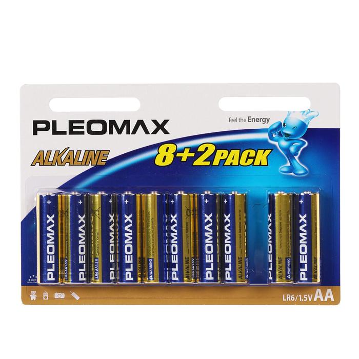 Батарейка алкалиновая Pleomax, AA, LR6-10BL, 1.5В, блистер, 8+2 шт. - Фото 1