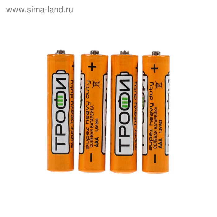 Батарейка солевая "Трофи" Super Heavy Duty, AAA, R03-4S, 1.5В, спайка, 4 шт. - Фото 1