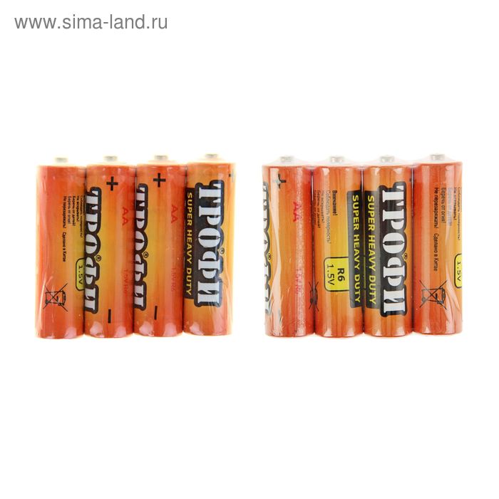 Батарейка солевая "Трофи" Super Heavy Duty, AA, R6-4S, 1.5В, спайка, 4 шт. - Фото 1