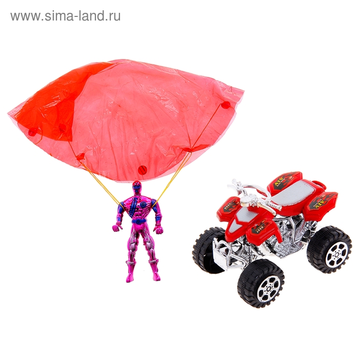Мотоцикл инерционный "Квадрик", с героем парашютистом, цвета МИКС - Фото 1