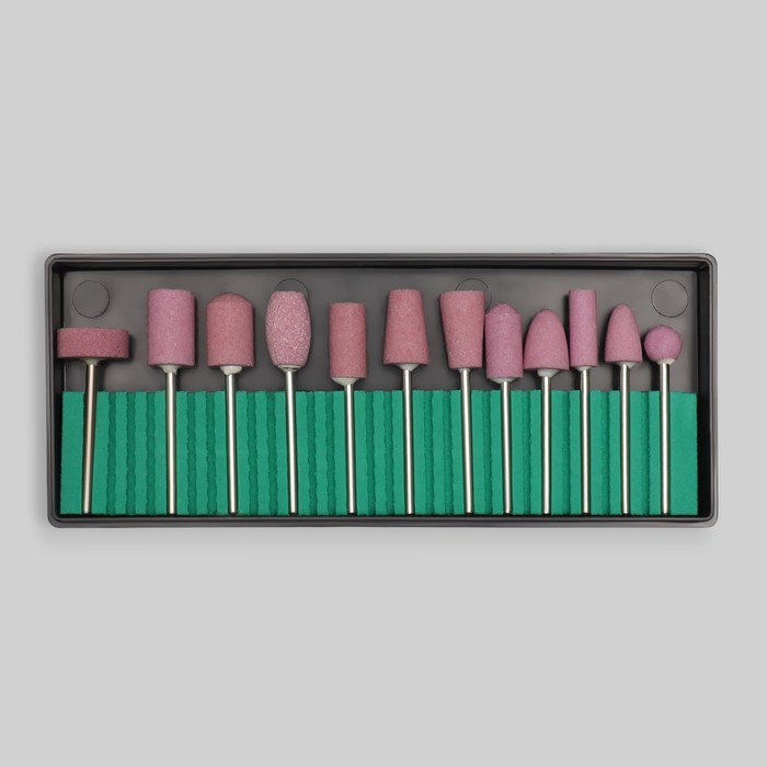 Фрезы корундовые для маникюра в пластиковом органайзере, 12 шт - фото 1898129922