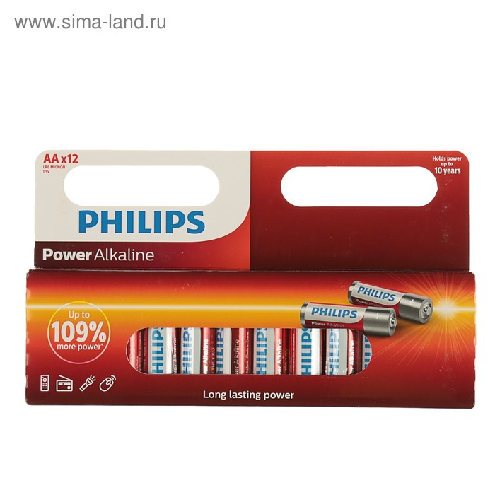 Батарейка алкалиновая Philips Power Alkaline, AA, LR6-12BL, 1.5В, блистер, 12 шт. - Фото 1