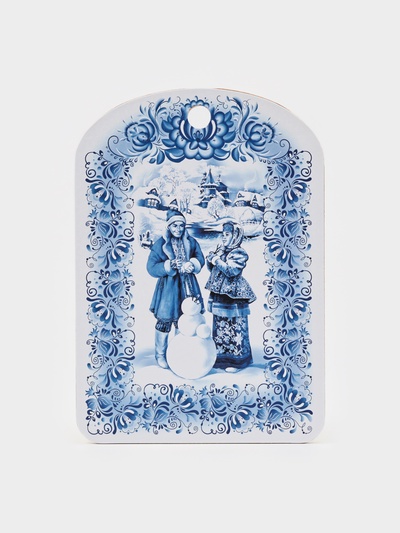 Доска разделочная новогодняя Дарим Красиво «Гжель.Снеговик», 19.5×27.5×0.6 см, дерево, рисунок МИКС