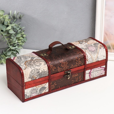 Шкатулка подарочная под бутылку «Сундук. Карта путешествий и розы», дерево, 12.5×35×13.5 см