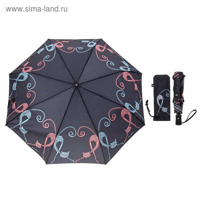 Зонт полуавтоматический "Под звуки вальса кошки", R=50см, цвет чёрный - Фото 1