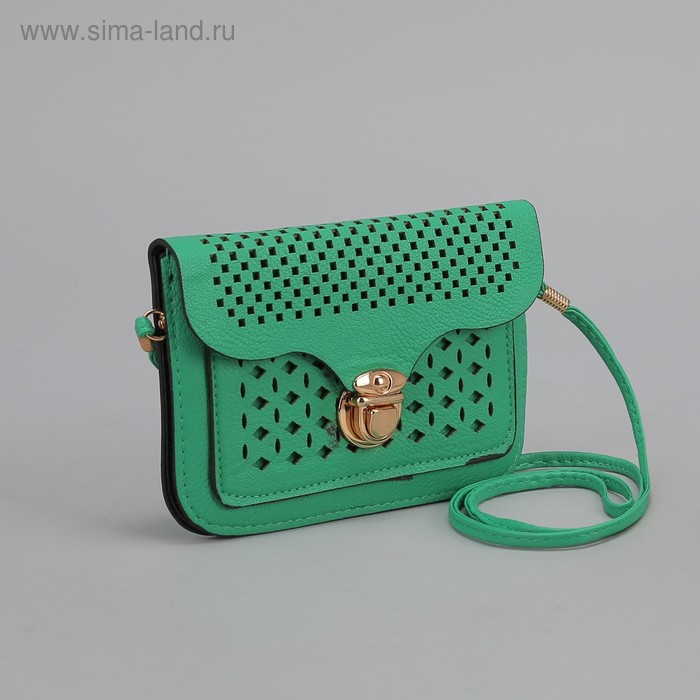 Клатч женский "Перфорация", 2 отдела на клапане, наружный карман, длинный ремешок, цвет зелёный - Фото 1