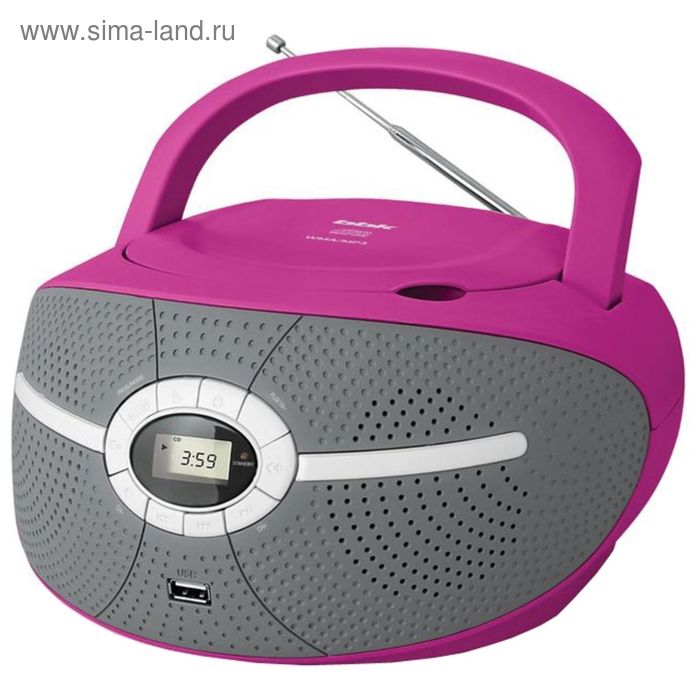 Аудиомагнитола BBK BX195U, 2 Вт, CD, CDRW, MP3, FM(dig), USB, розовая - Фото 1