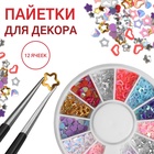 Пайетки для декора «Ассорти», 12 ячеек, разноцветные - Фото 1
