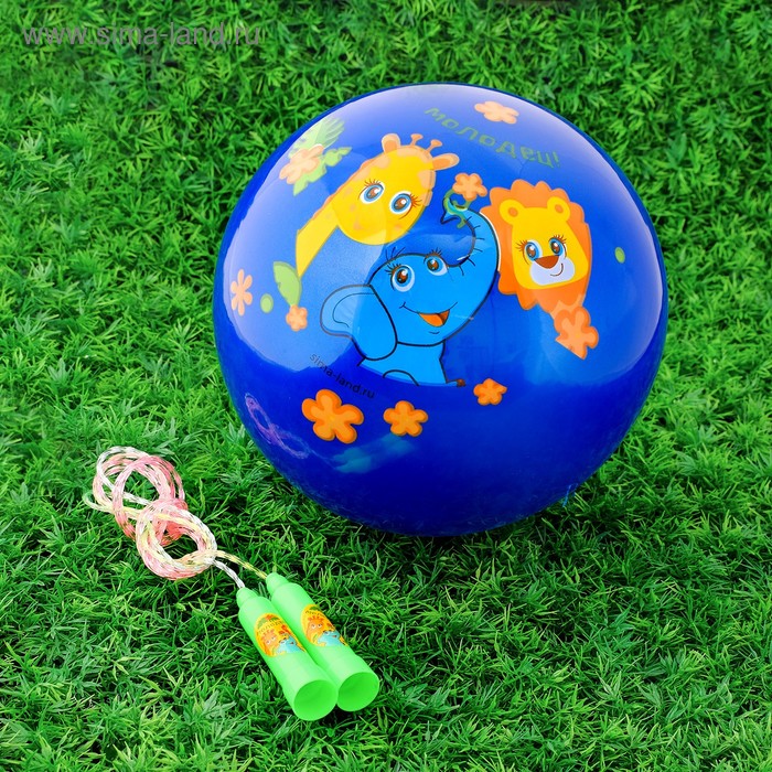 Игровой набор: скакалка, мяч детский "Молодец", 22 см, цвета МИКС - Фото 1