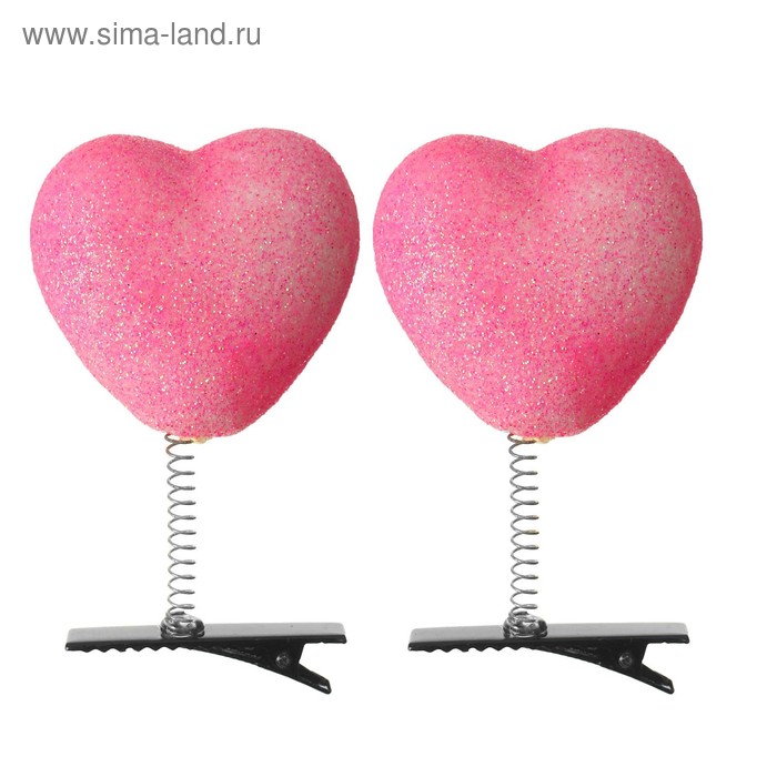 Карнавальный зажим «Сердечко», блеск, цвет розовый - Фото 1