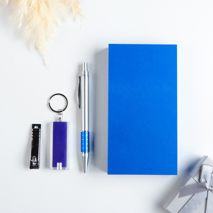 Набор подарочный 3в1 (ручка, кусачки, фонарик синий) - фото 4941218