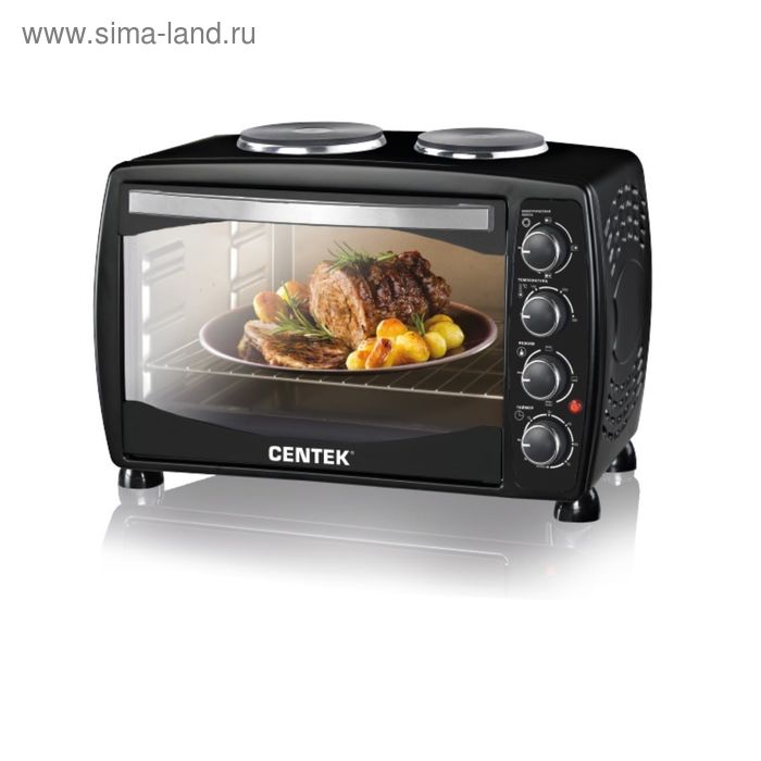 Мини - печь Centek CT-1531-42, 1600 Вт, 42 л, 2 конфорки, таймер, чёрная - Фото 1