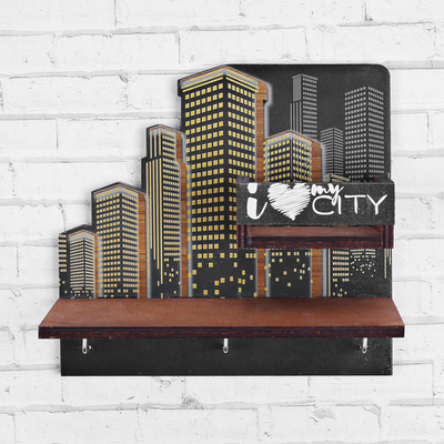 Ключница деревянная с полкой «My city»