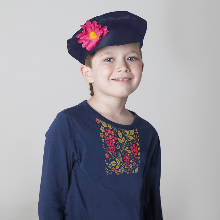 Картуз для мальчика, габардин, обхват головы 54-57 см, цвет синий, цветок МИКС