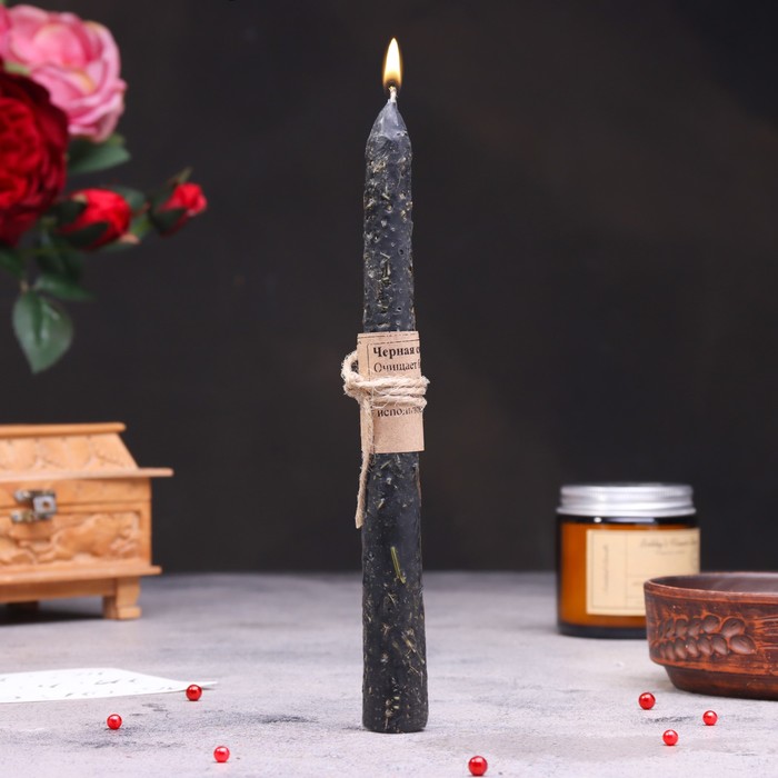 свеча магическая "Снятие негатива" с травой, чёрная, 20см - Фото 1