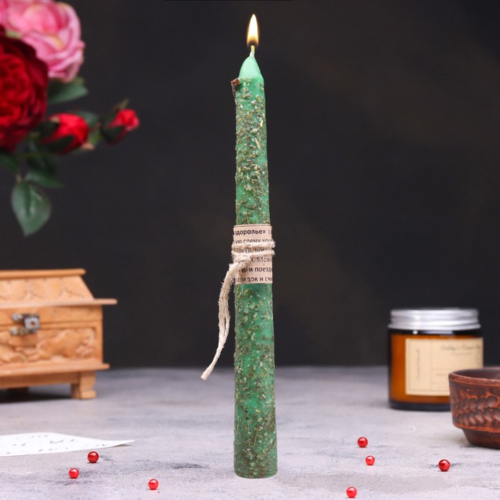 свеча магическая "На здоровье" с травой, зелёная, 20см - Фото 1