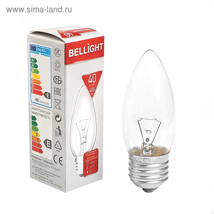 Лампа накаливания BELLIGHT, ДС, 40 Вт, Е27, 230 В - Фото 1