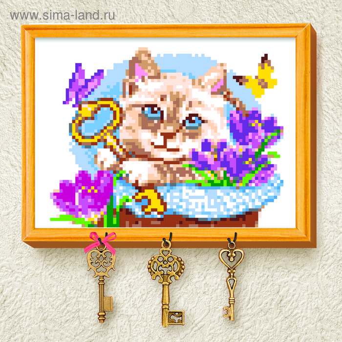 Вышивка крестиком на ключнице «Кот», 21х15 см - Фото 1