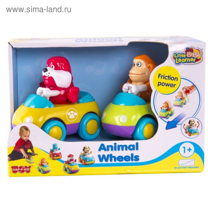 Набор машинок Hap-p-Kid Animal Wheels «Обезьянка и бульдог», 2 шт - Фото 1