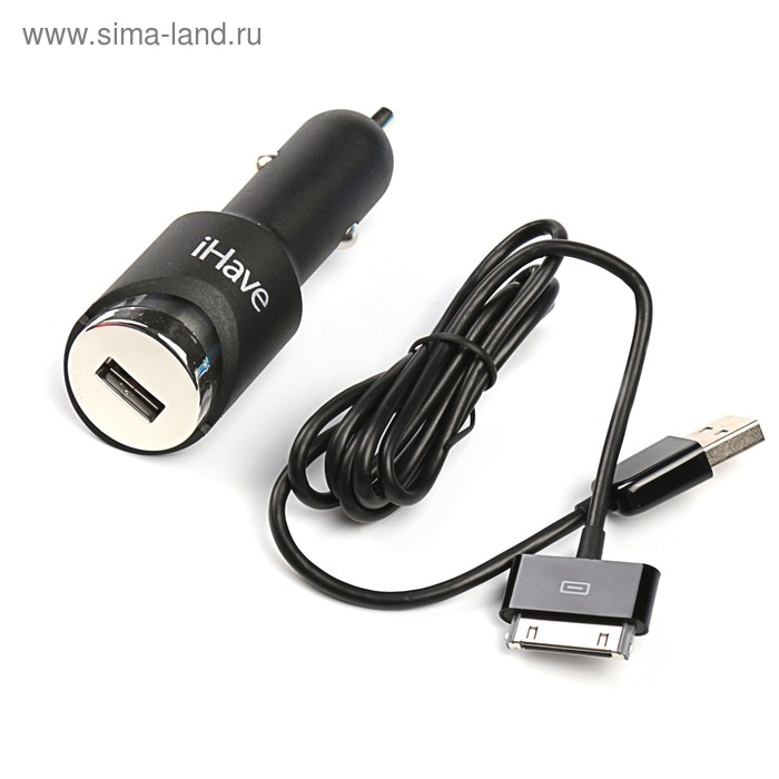 Автомобильное зарядное устройство Belsis, USB 1 A, кабель iPhone 30pin, 0.9 м, черное - Фото 1