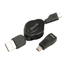 Кабель-рулетка Belsis, micro USB - USB, 1 А, 0.7 м,  переходник mini USB, чёрный - Фото 1