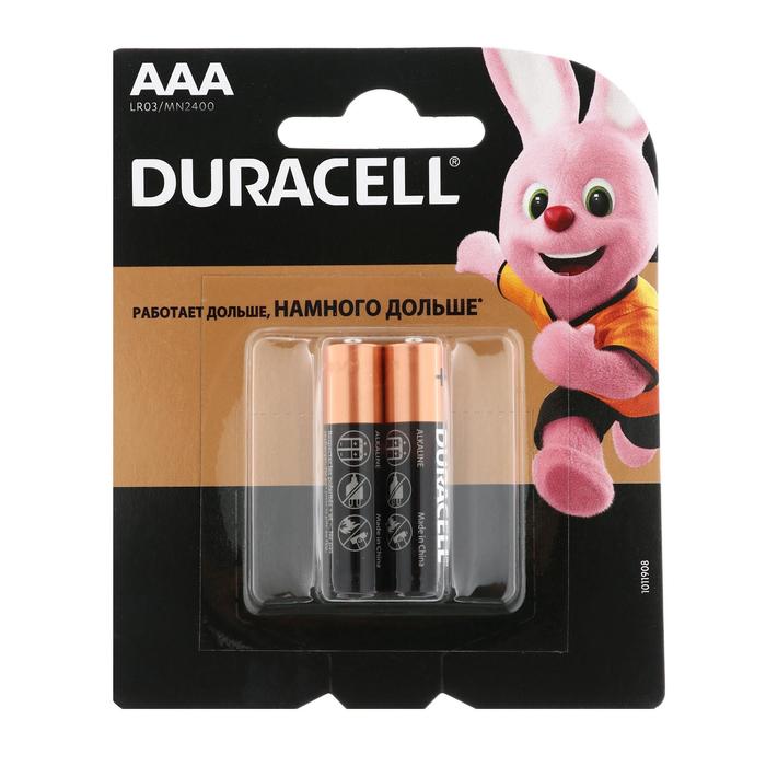 Батарейка алкалиновая Duracell Basic, AAA, LR03-2BL, 1.5В, блистер, 2 шт. - фото 51316609