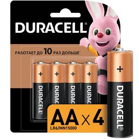 Батарейка алкалиновая Duracell Basic, AA, LR6-4BL, 1.5В, блистер, 4 шт.