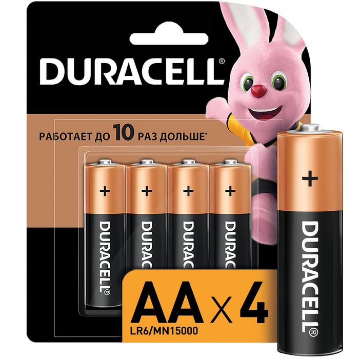 Батарейка алкалиновая Duracell Basic, AA, LR6-4BL, 1.5В, блистер, 4 шт. - Фото 1