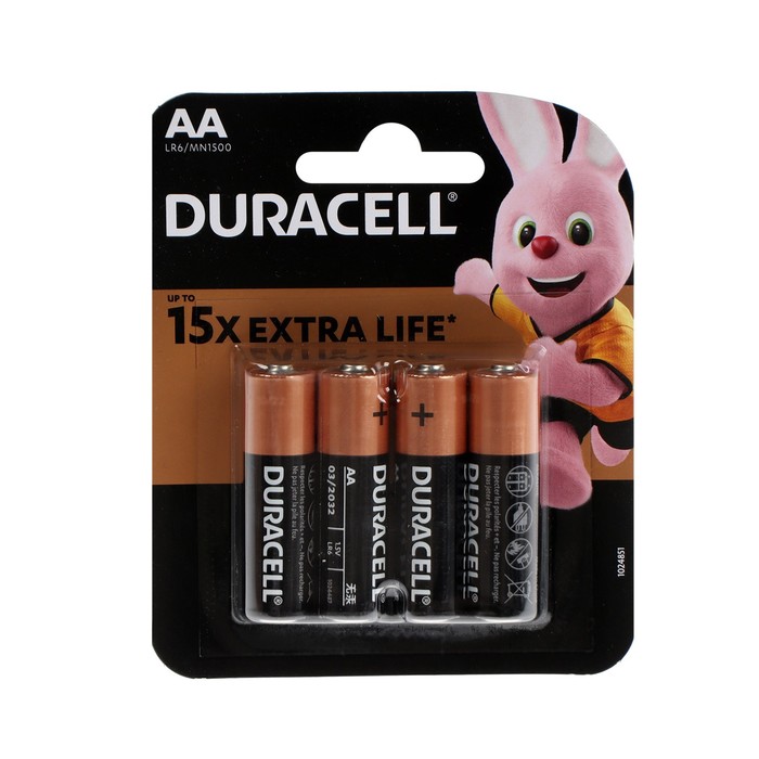 Батарейка алкалиновая Duracell Basic, AA, LR6-4BL, 1.5В, блистер, 4 шт. - фото 51316621