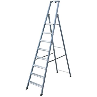 Стремянка KRAUSE MONTO SEPRO, оградительная дуга с полкой, противоскользящая, 8 ступеней