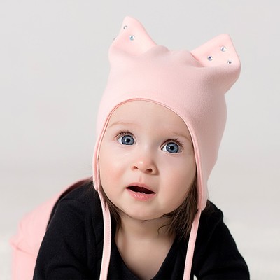 Шапочка «Кошка» со стразами, цвет пудра, размер 38-42 см