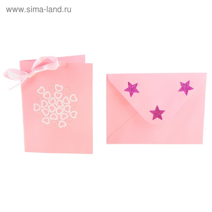 набор "Сделай открытку" с декором розовый сердечки - Фото 1