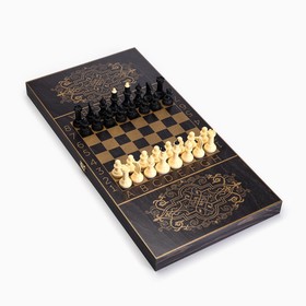 Настольные игры 3в1 "Золотой орнамент": нарды, шахматы, шашки деревянные, большие, 60х60см