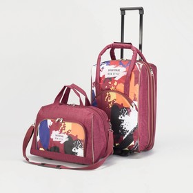 Чемодан малый 20" с сумкой, отдел на молнии, наружный карман, с расширением, цвет бордовый