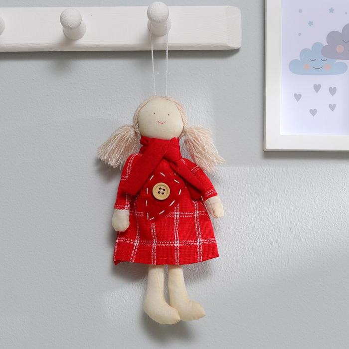 Подвеска «Люся», кукла в шарфике, платье в клеточку, цвета МИКС - Фото 1