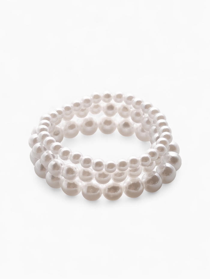 Браслеты жемчуг «Трио», d=7 см, шар № 4.6.8, набор 3 шт. белый - Фото 1