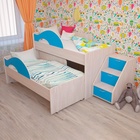 Кровать двухъярусная выкатная Матрешка 800х1600 с лестницей Синий/млечный дуб - фото 121697952