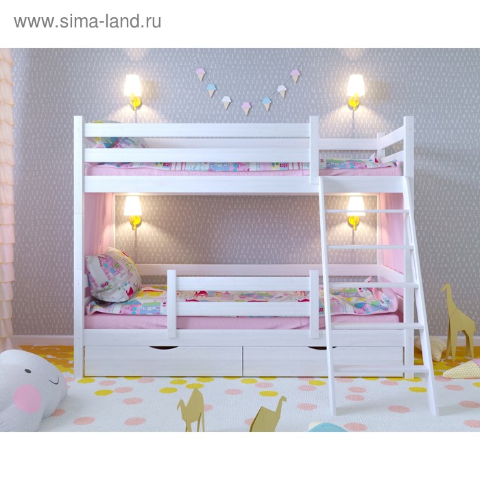 Кровать двухъярусная «Сонечка», ящики, защита, 800×1900 мм, цвет белый