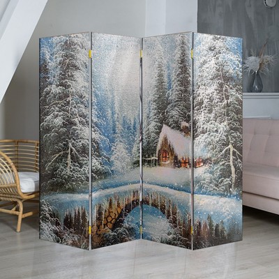 Ширма "Картина маслом. Зимний лес", двухсторонняя, 200 х 160 см